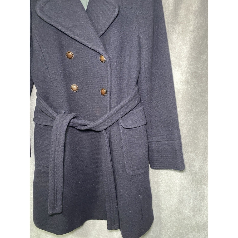J Crew Womens Size 6 Melton Wool Classic Pea Coat Navy Blue Belted Jacket - Picture 2 of 5